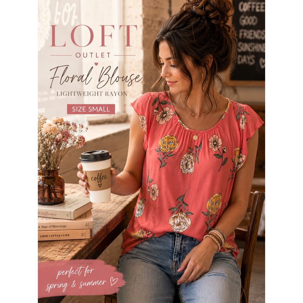 LOFT Outlet Coral Floral Flutter Sleeve Blouse Size Small